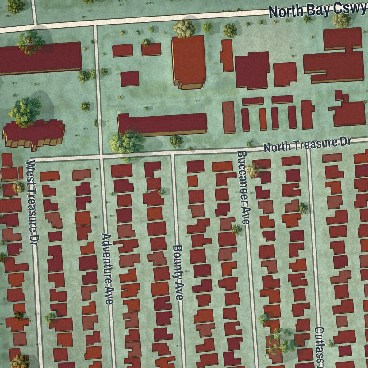 Close-up 1 of the North Bay Village, Florida map artwork