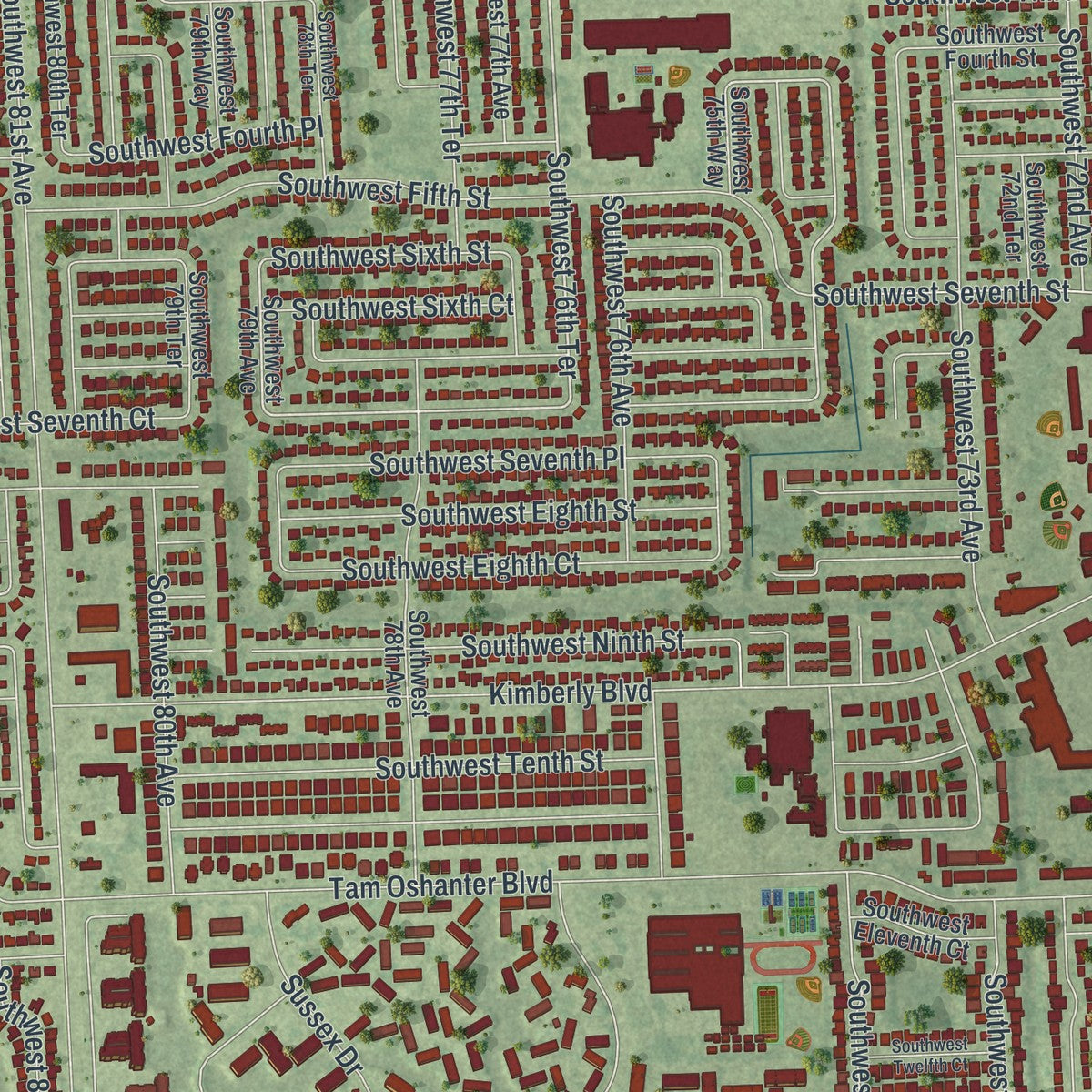 Close-up 2 of the North Lauderdale, Florida map artwork