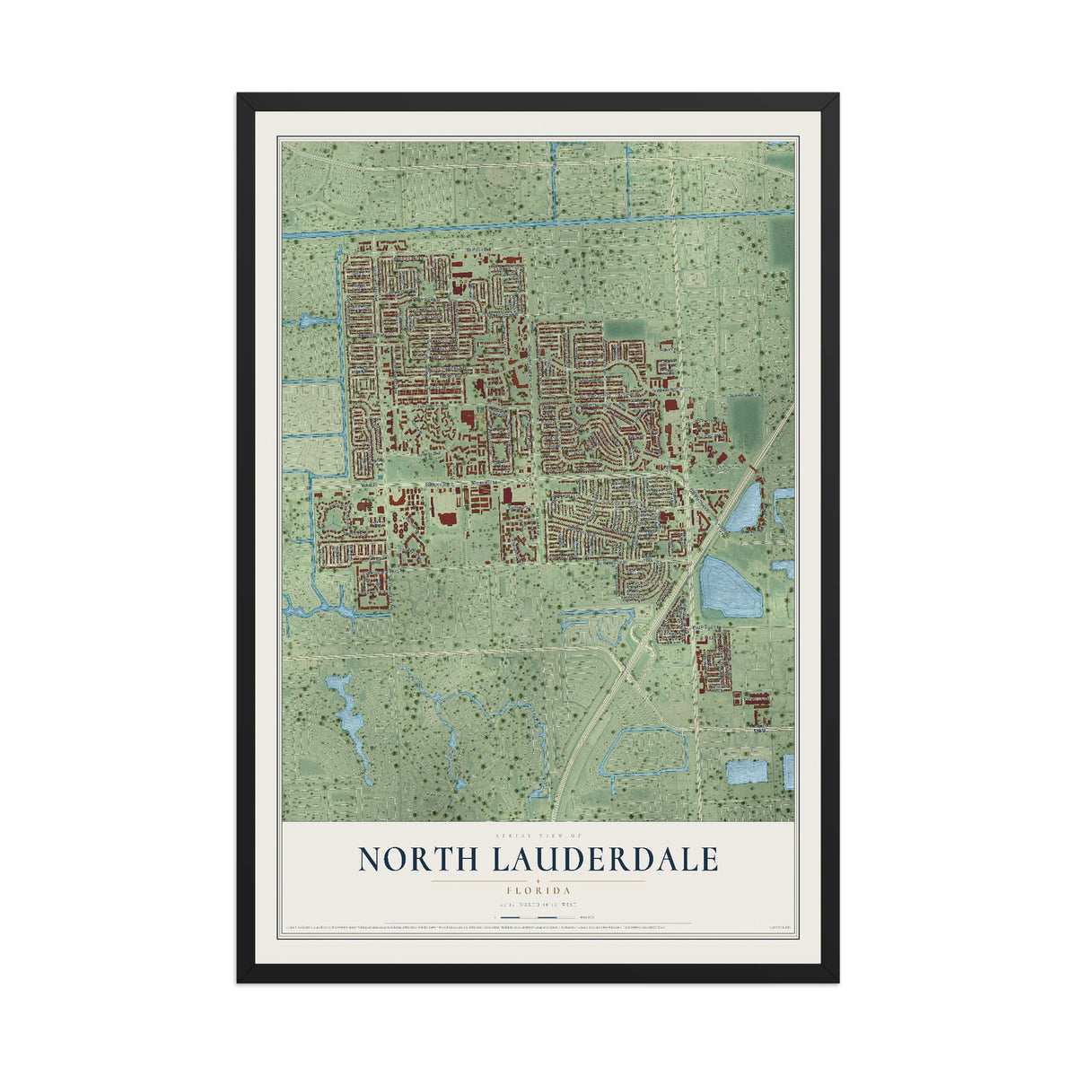 North Lauderdale, Florida map print, 12" x 18" W/ Black Ayous Wood Frame mockup