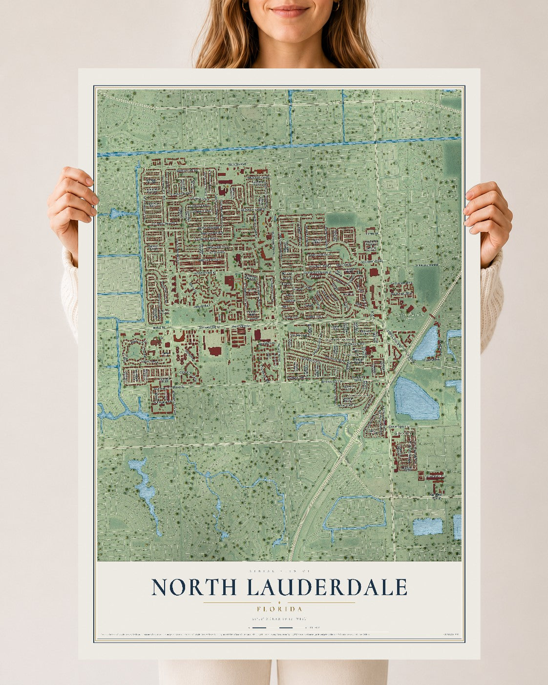 North Lauderdale, Florida map print, 24" x 36" Archival Matte Print mockup