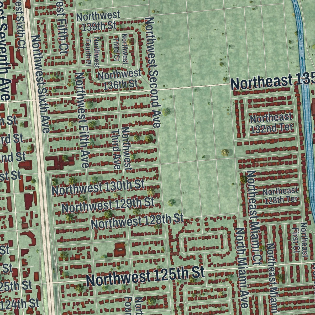 Close-up 2 of the North Miami, Florida map artwork