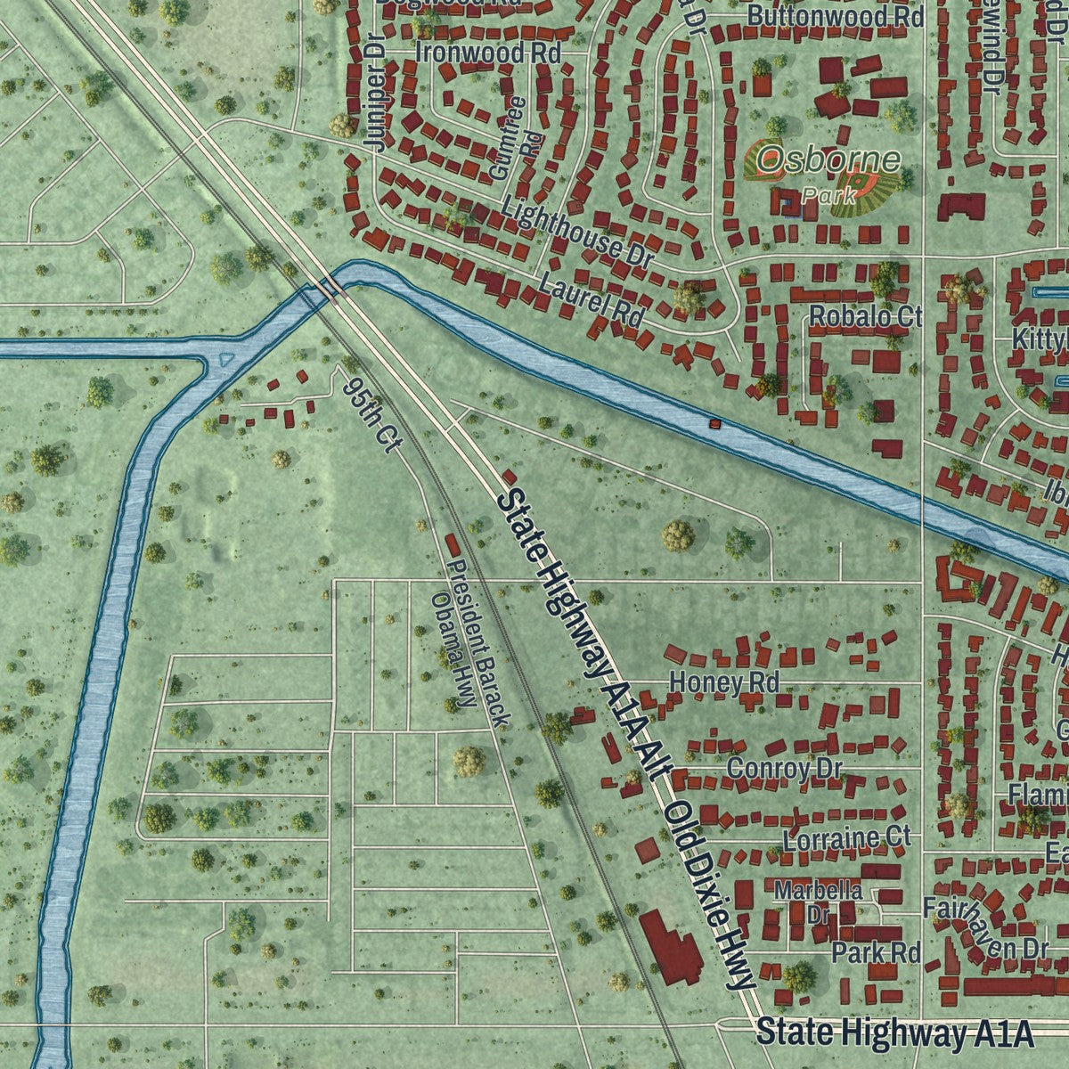 Close-up 2 of the North Palm Beach, Florida map artwork