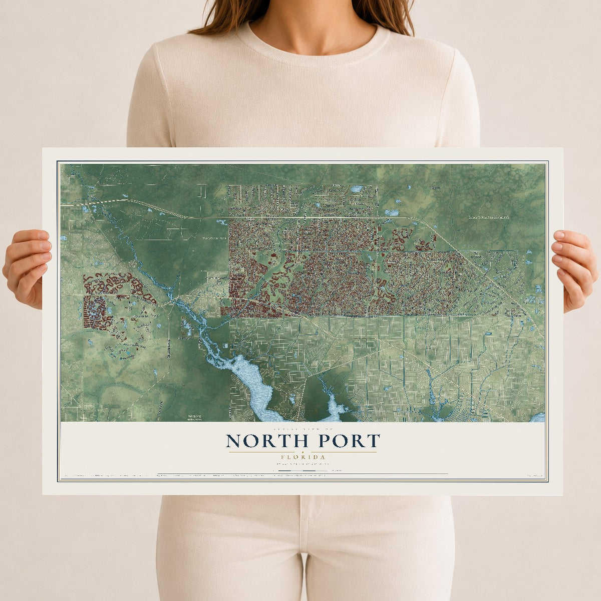 North Port, Florida map print, 12" x 18" Archival Matte Print mockup