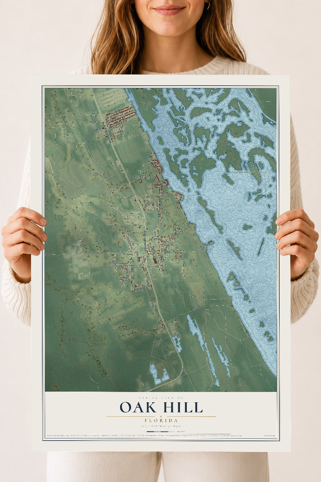 Oak Hill, Florida map print, 18" x 24" Archival Matte Print mockup