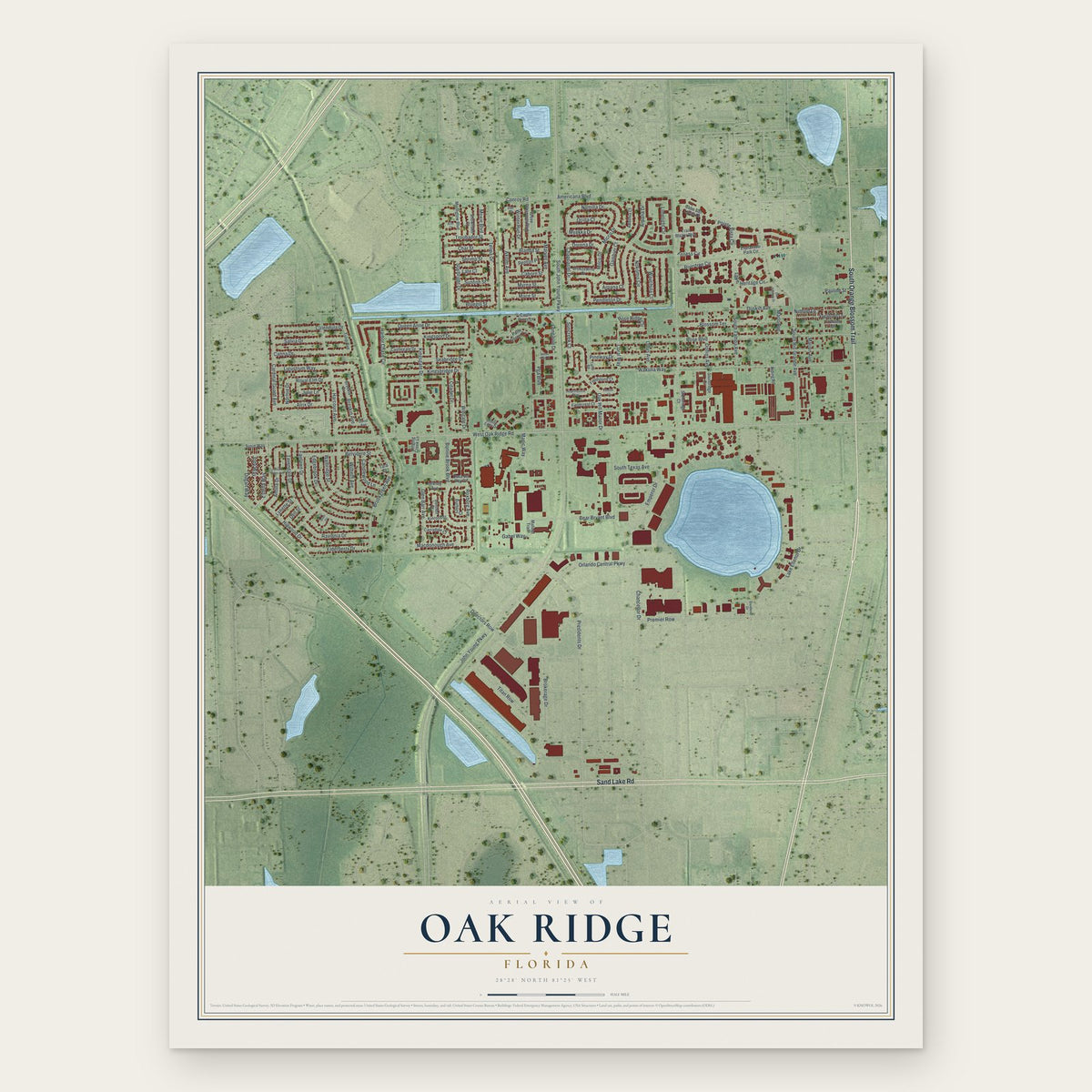 Oak Ridge, Florida map print, the full design