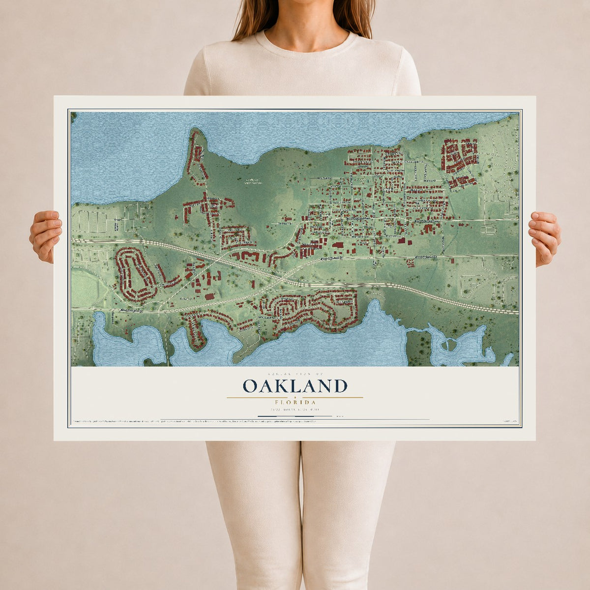 Oakland, Florida map print, 24" x 36" Archival Matte Print mockup