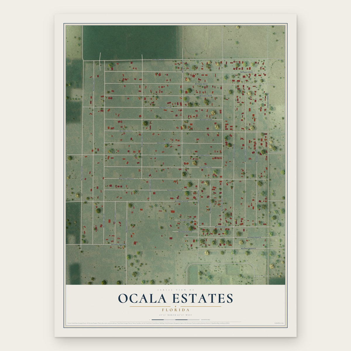 Ocala Estates, Florida map print, the full design