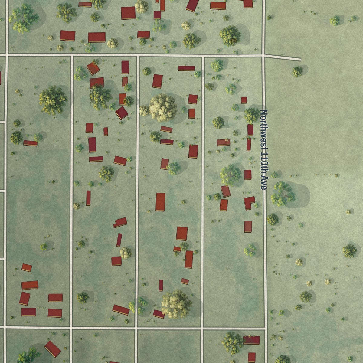 Close-up of the map of Ocala Estates, Florida print showing street and building detail