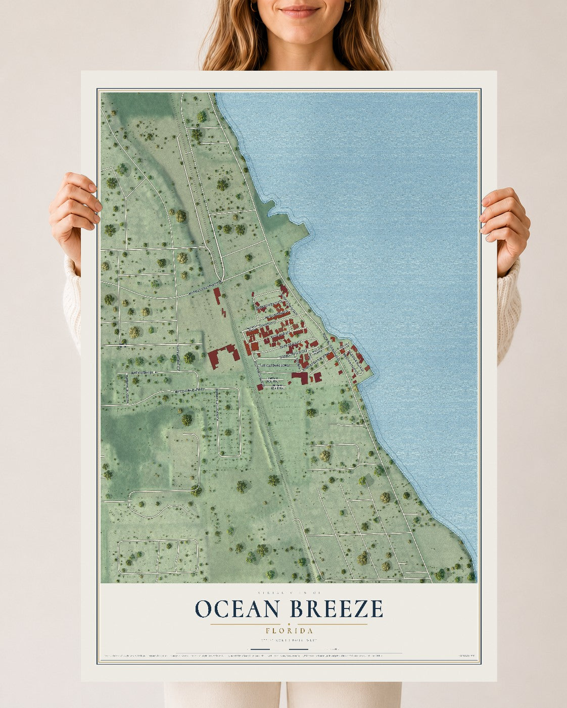 Ocean Breeze, Florida map print, 24" x 36" Archival Matte Print mockup