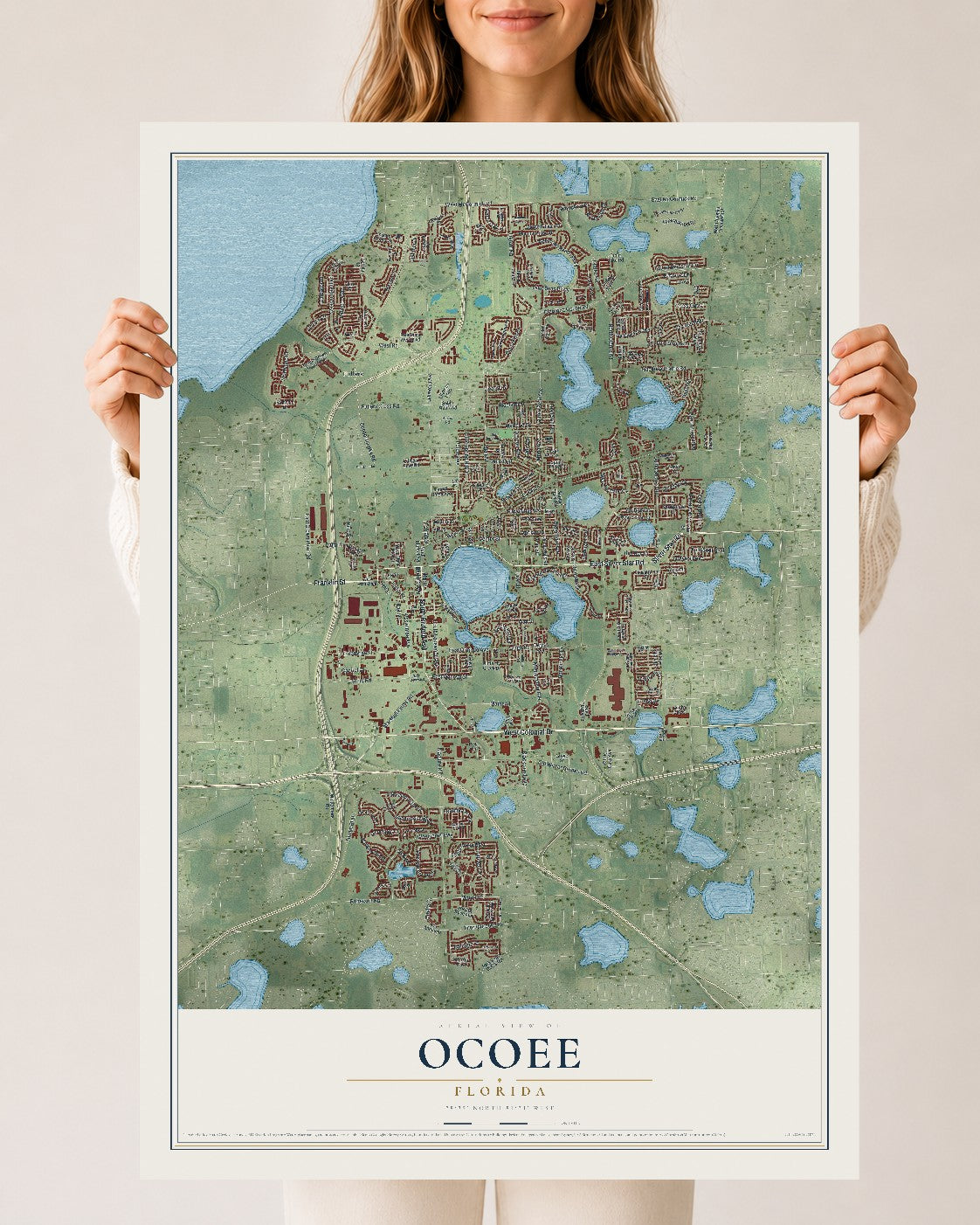 Ocoee, Florida map print, 24" x 36" Archival Matte Print mockup