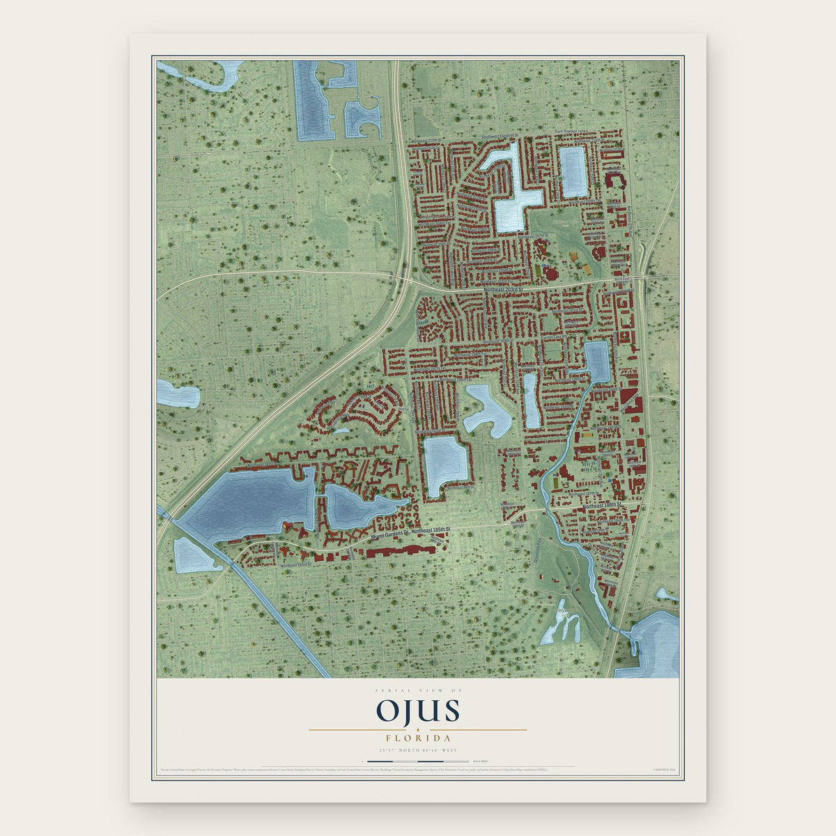 Ojus, Florida map print, the full design