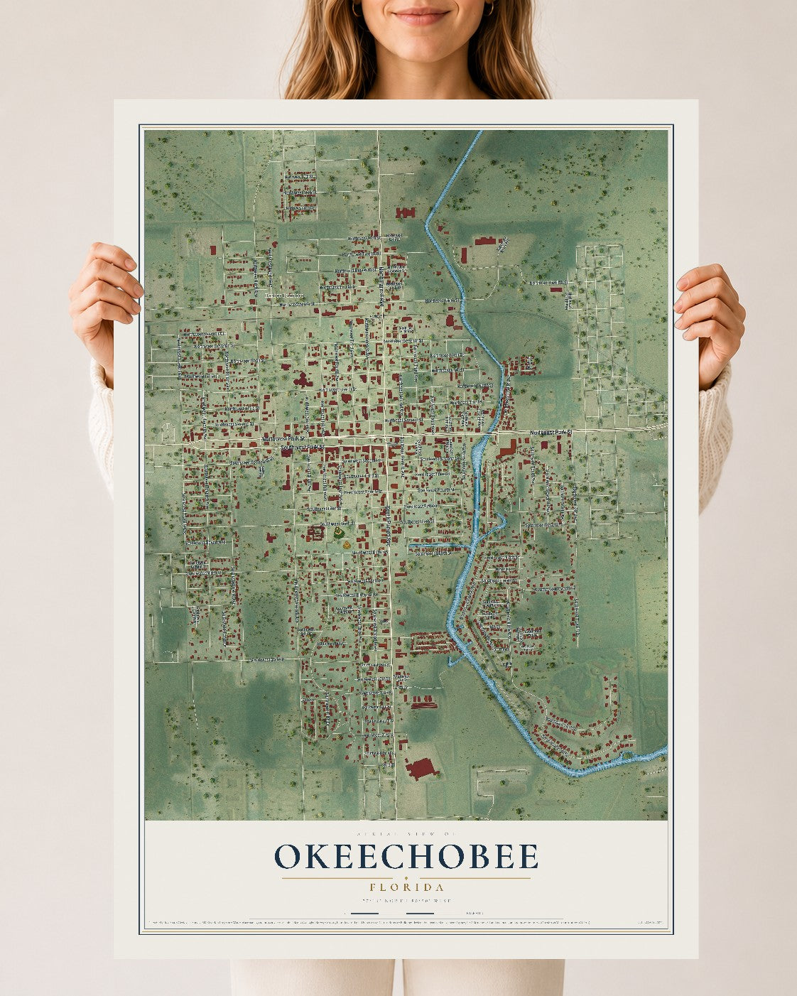 Okeechobee, Florida map print, 24" x 36" Archival Matte Print mockup