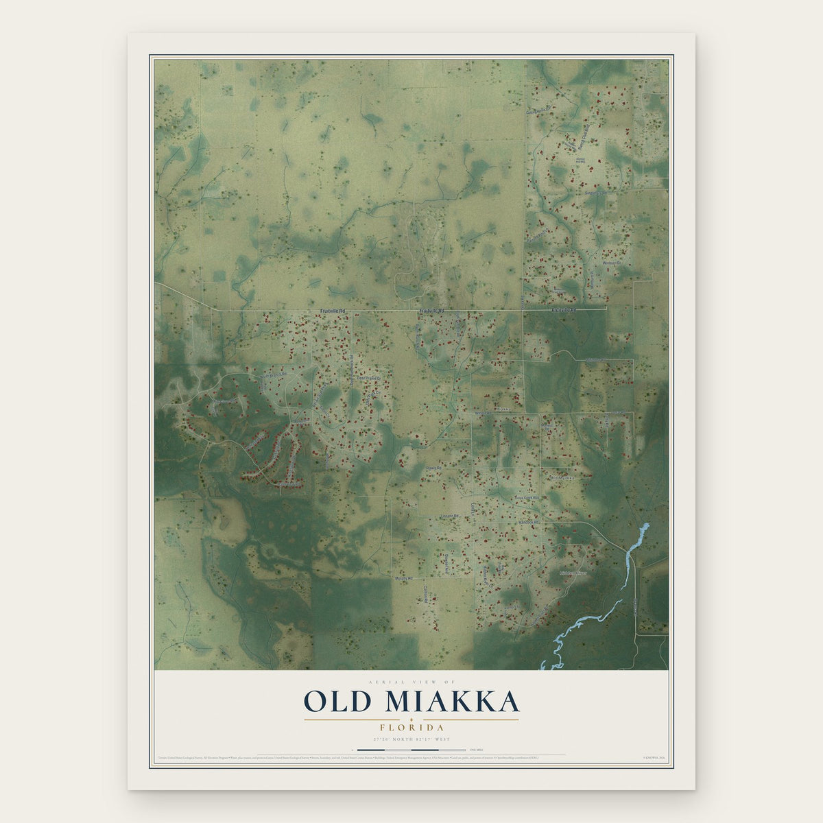 Old Miakka, Florida map print, the full design