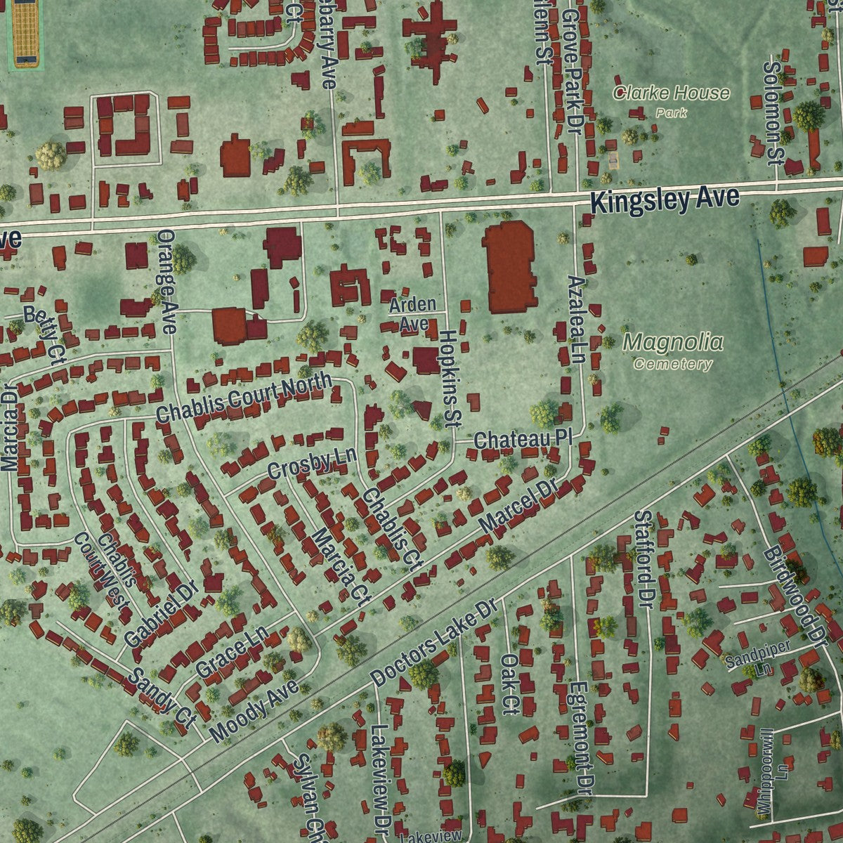 Close-up 1 of the Orange Park, Florida map artwork