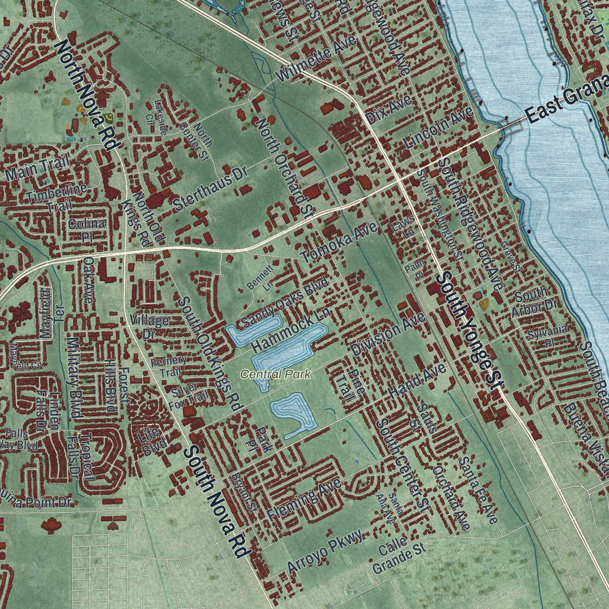 Close-up 1 of the Ormond Beach, Florida map artwork