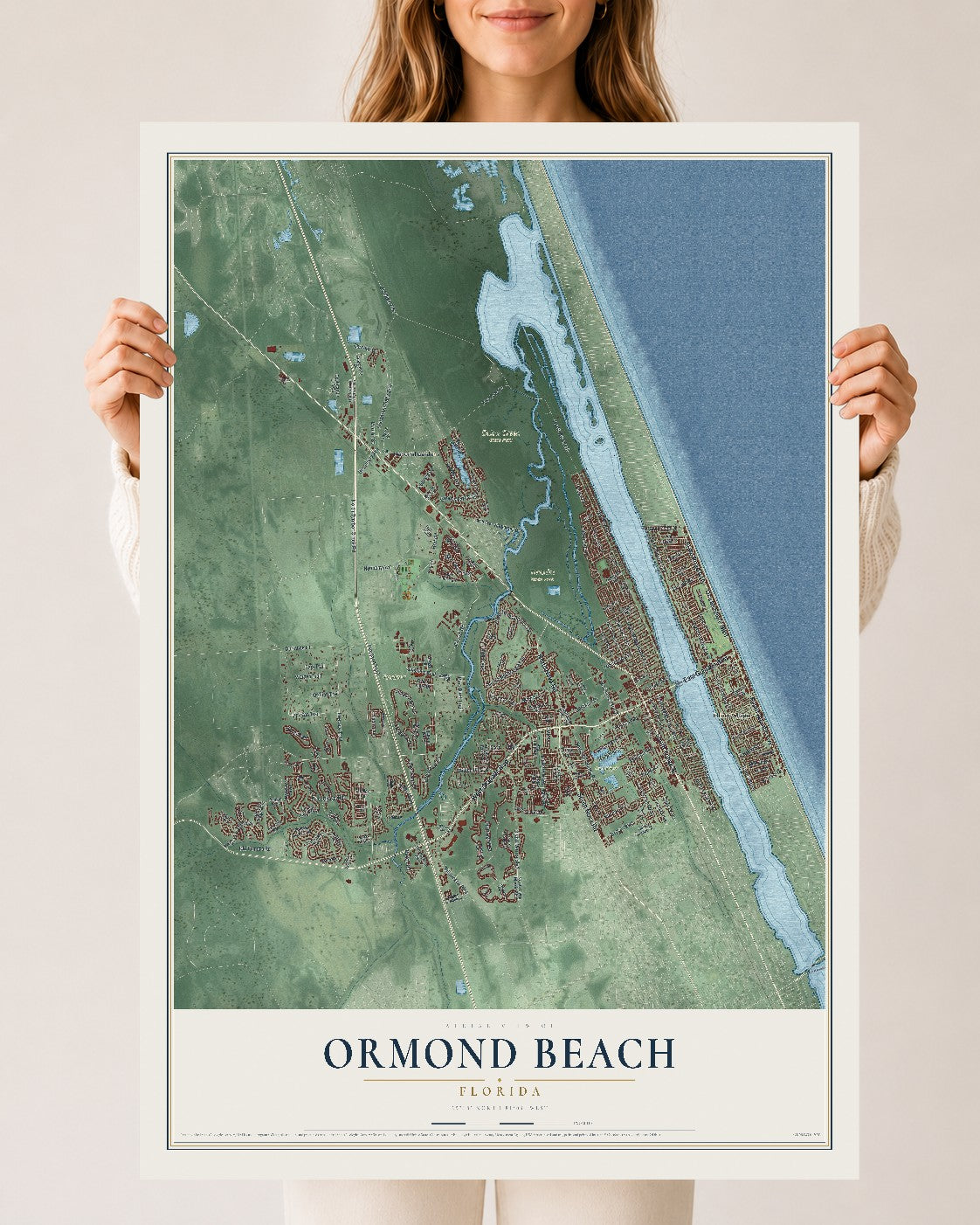 Ormond Beach, Florida map print, 24" x 36" Archival Matte Print mockup