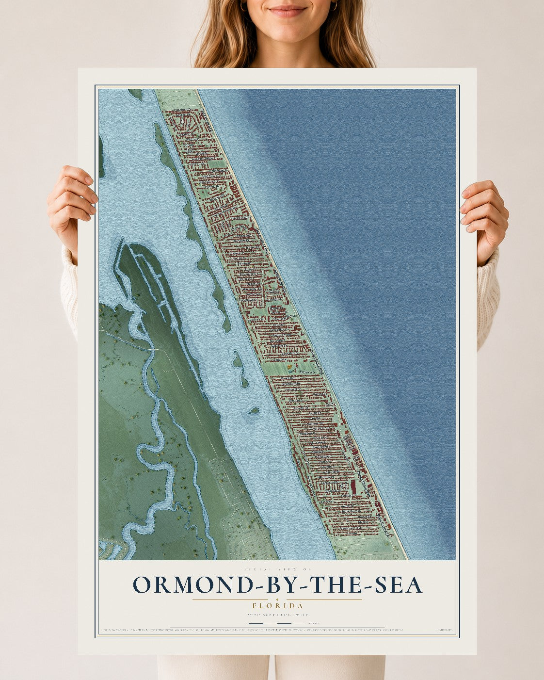 Ormond-by-the-Sea, Florida map print, 24" x 36" Archival Matte Print mockup