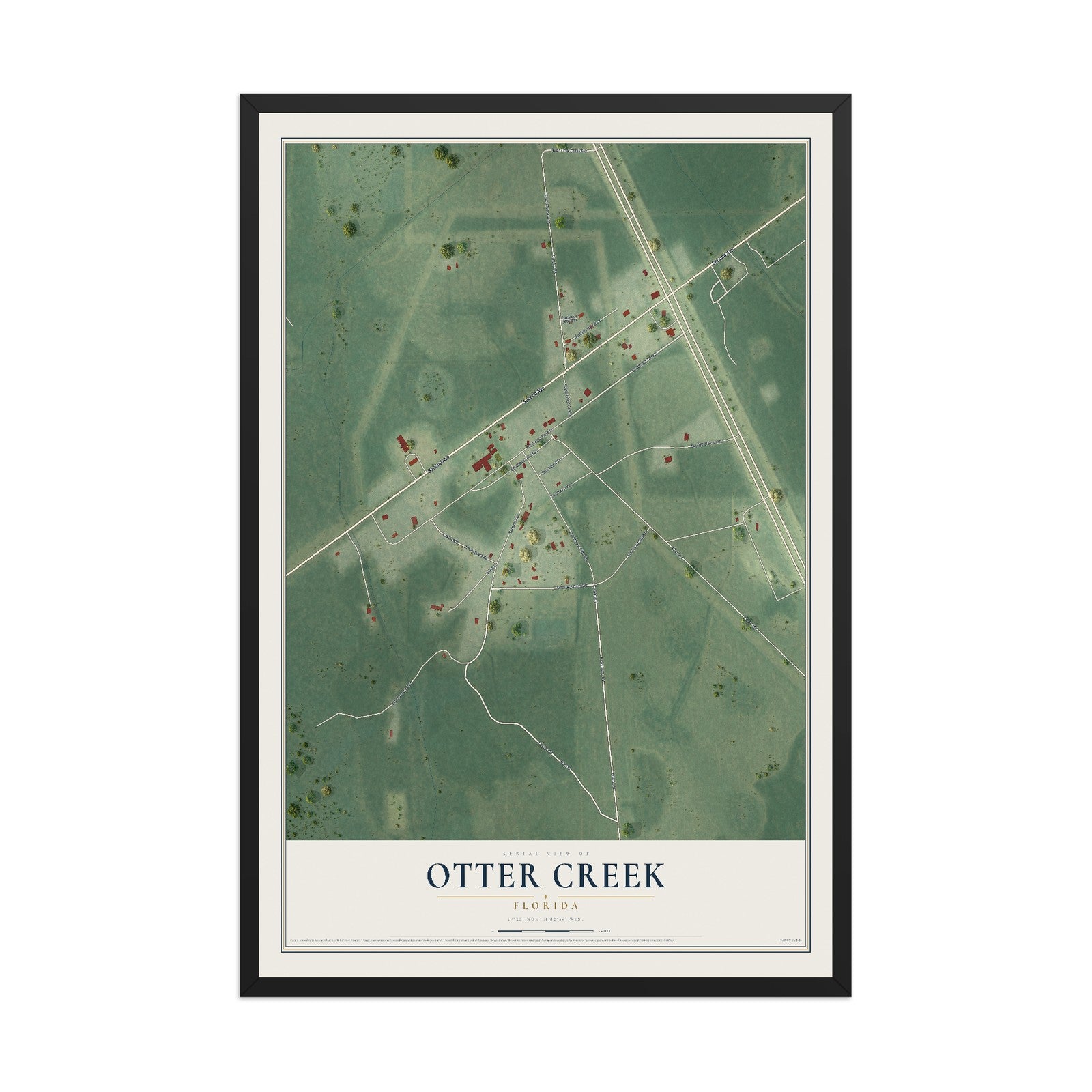 Otter Creek, Florida map print, 12" x 18" W/ Black Ayous Wood Frame mockup