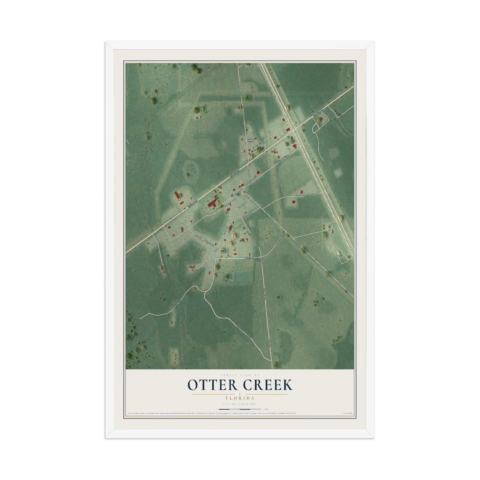 Otter Creek, Florida map print, 12" x 18" W/ White Ayous Wood Frame mockup