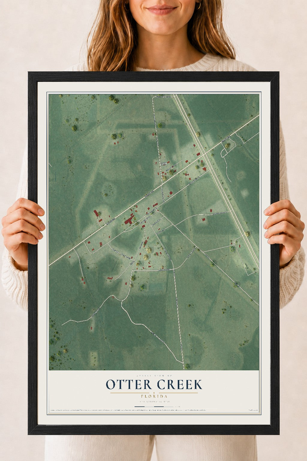 Otter Creek, Florida map print, 18" x 24" W/ Black Ayous Wood Frame mockup
