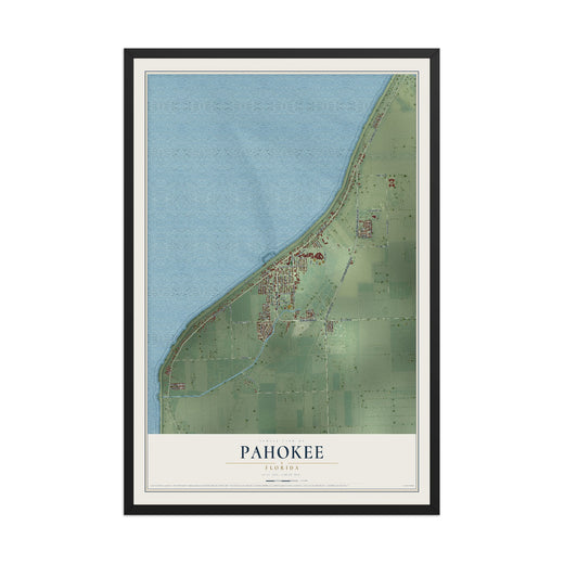 Map of Pahokee, Florida, 12 x 18 inch print in a black wood frame
