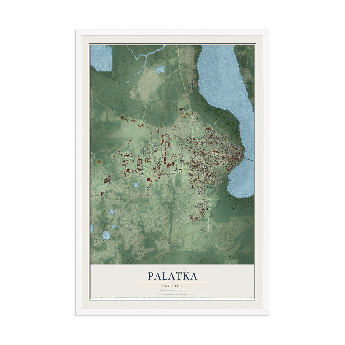 Palatka, Florida map print, 12" x 18" W/ White Ayous Wood Frame mockup