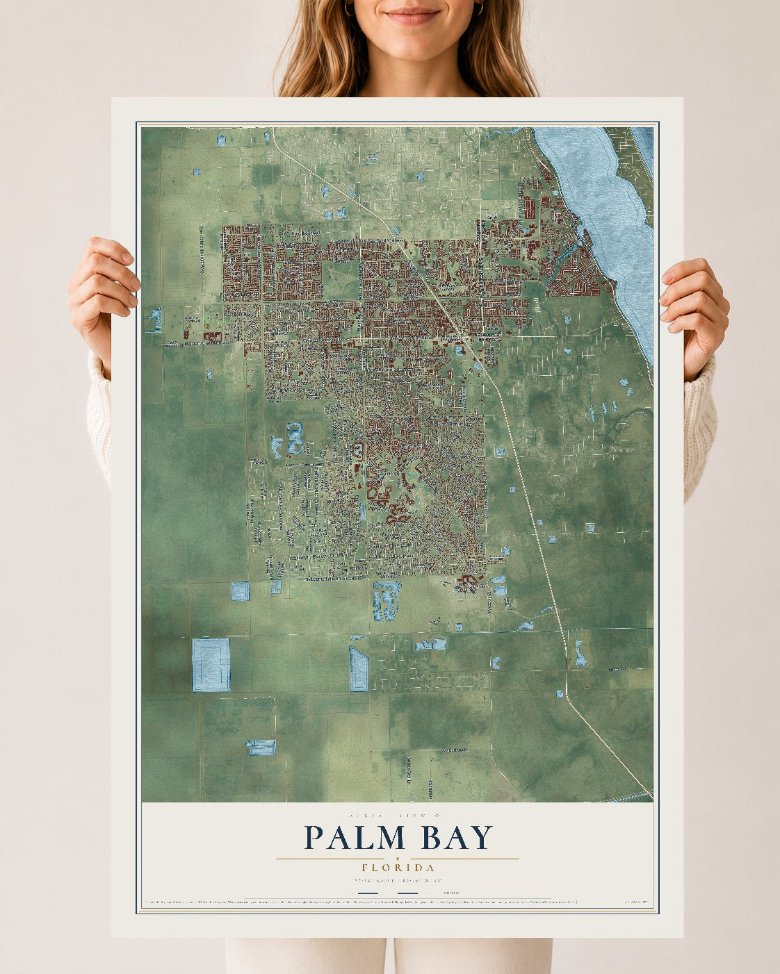 Palm Bay, Florida map print, 24" x 36" Archival Matte Print mockup