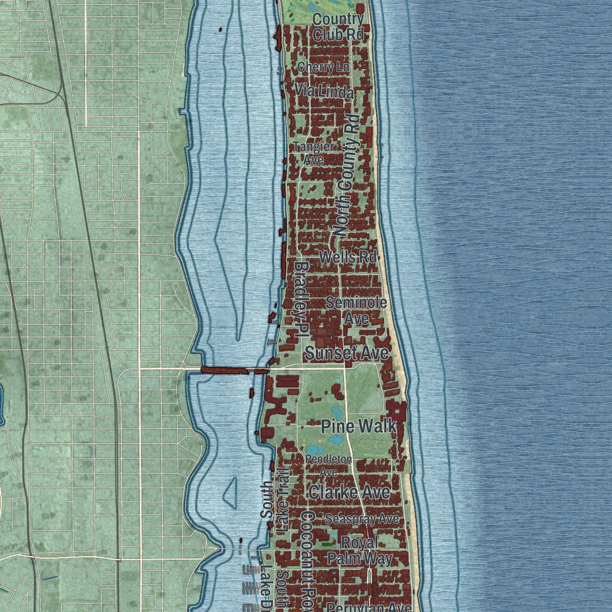 Close-up 1 of the Palm Beach, Florida map artwork