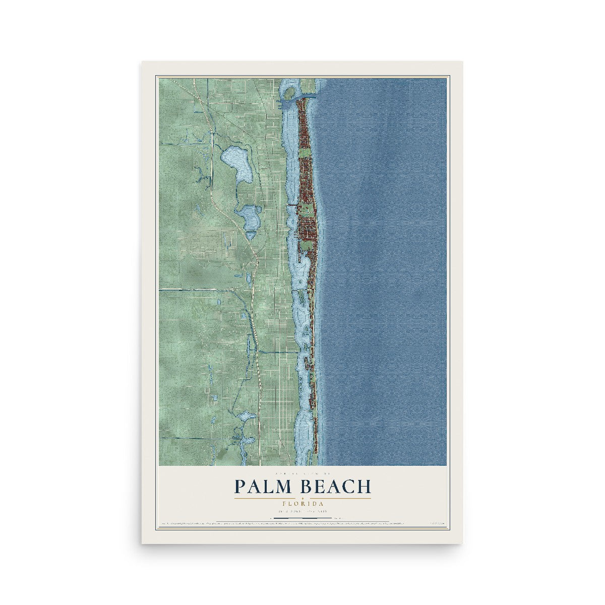 Map of Palm Beach, Florida, 12 x 18 inch unframed archival matte print