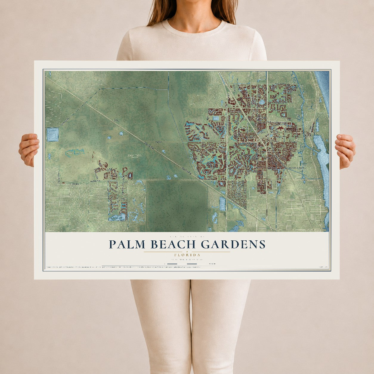 Palm Beach Gardens, Florida map print, 24" x 36" Archival Matte Print mockup