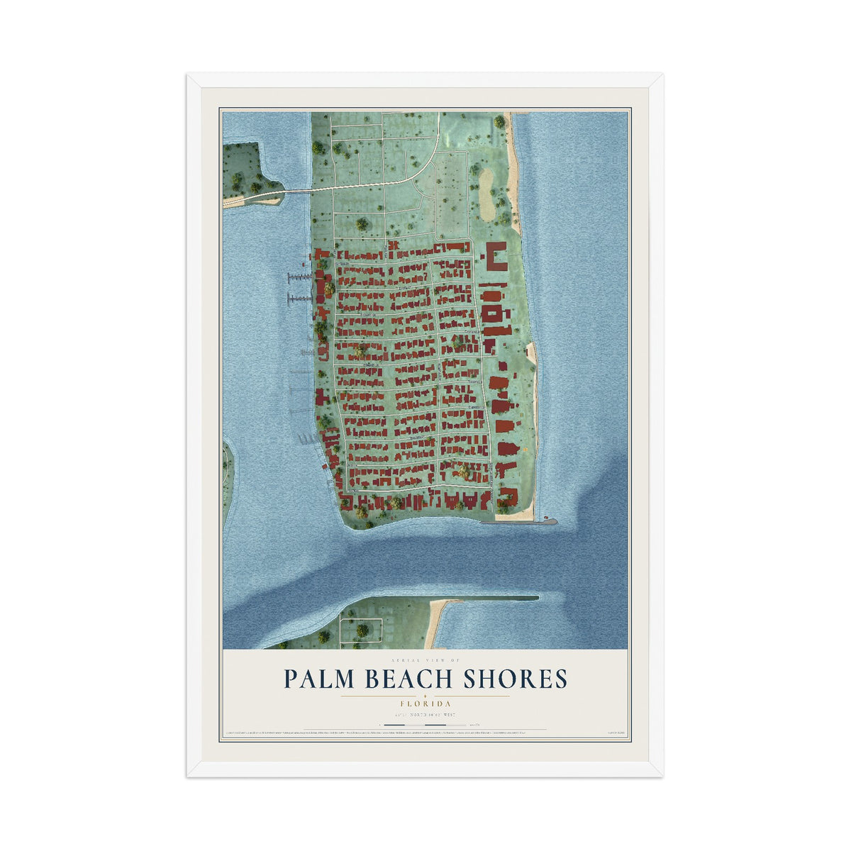 Palm Beach Shores, Florida map print, 12" x 18" W/ White Ayous Wood Frame mockup
