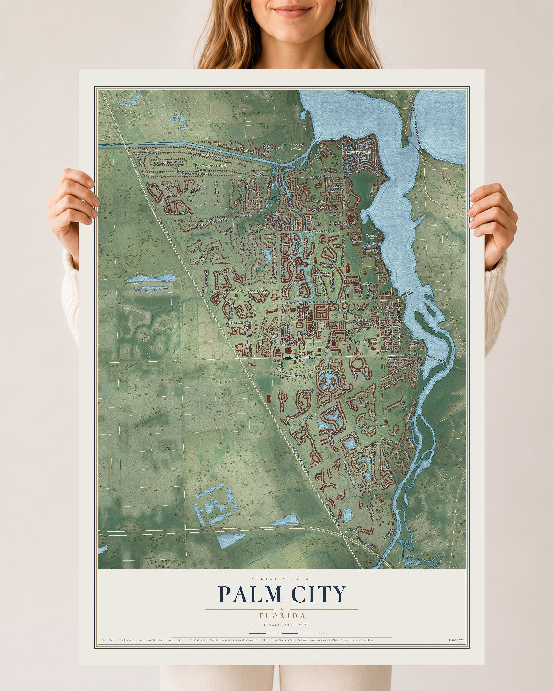 Palm City, Florida map print, 24" x 36" Archival Matte Print mockup