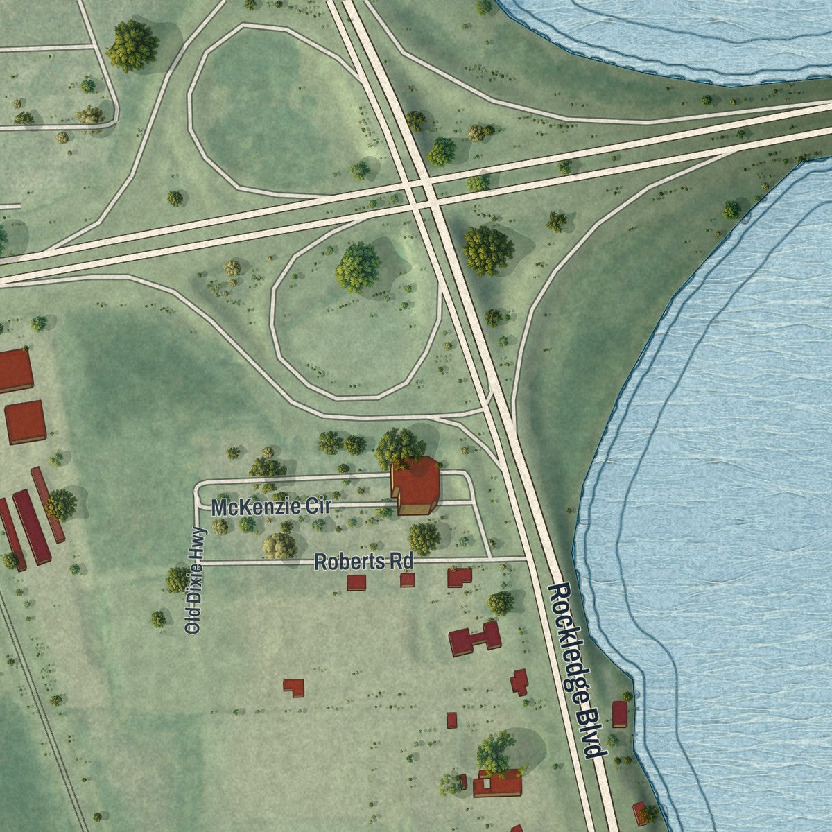 Close-up 2 of the Palm Shores, Florida map artwork