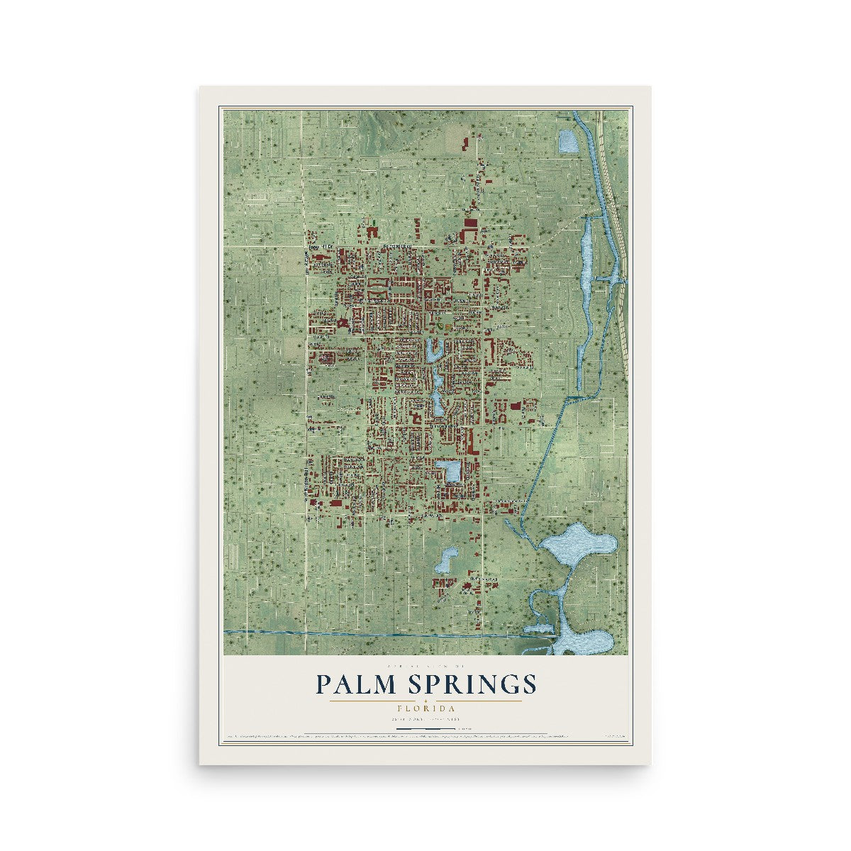 Palm Springs, Florida map print, 12" x 18" Archival Matte Print mockup