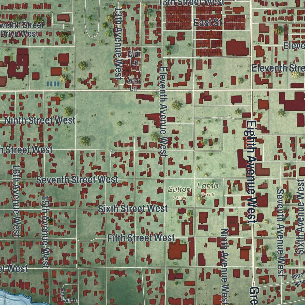 Close-up 1 of the Palmetto, Florida map artwork