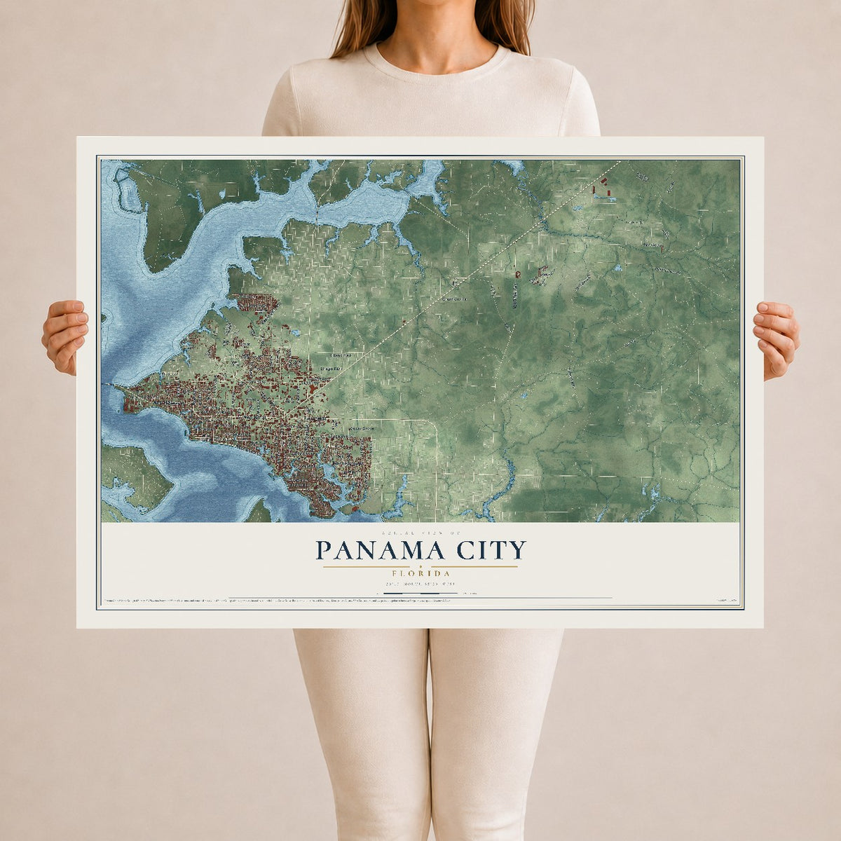 Panama City, Florida map print, 24" x 36" Archival Matte Print mockup