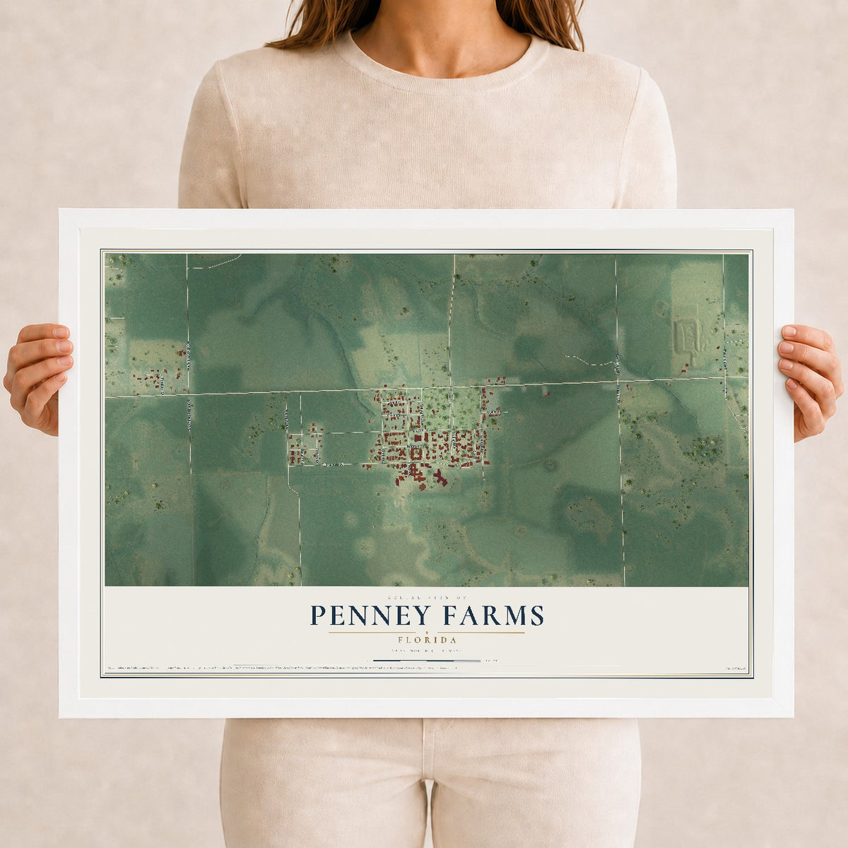 Penney Farms, Florida map print, 12" x 18" W/ White Ayous Wood Frame mockup