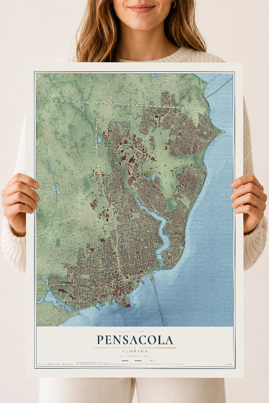Pensacola, Florida map print, 18" x 24" Archival Matte Print mockup