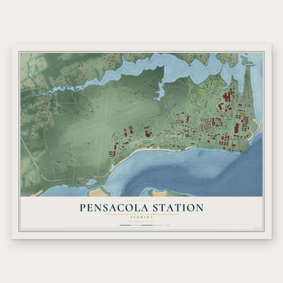 Pensacola Station, Florida map print, the full design