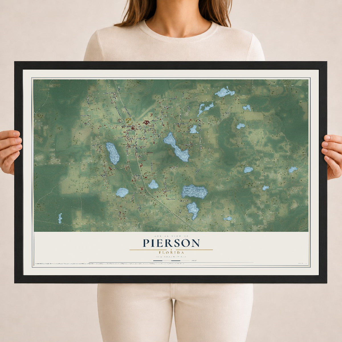 Pierson, Florida map print, 18" x 24" W/ Black Ayous Wood Frame mockup