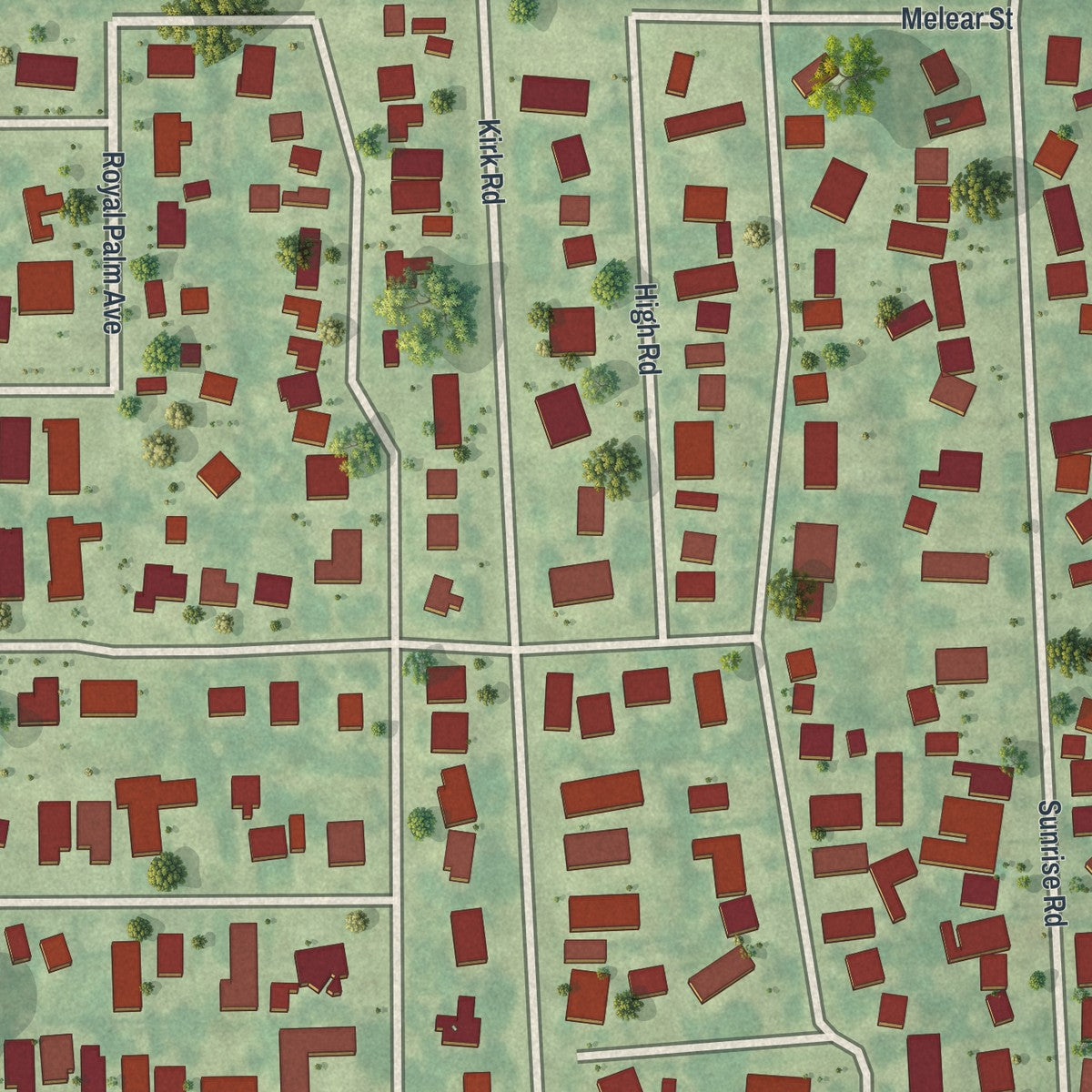 Close-up of the map of Pine Air, Florida print showing street and building detail