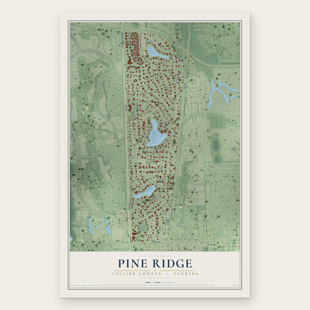 Pine Ridge, Collier County, Florida map print, the full design