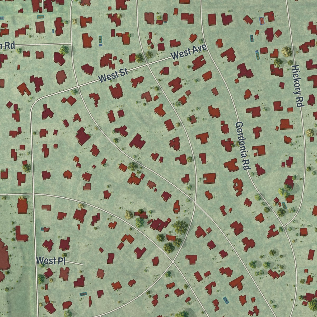 Close-up of the map of Pine Ridge, Collier County, Florida print showing street and building detail