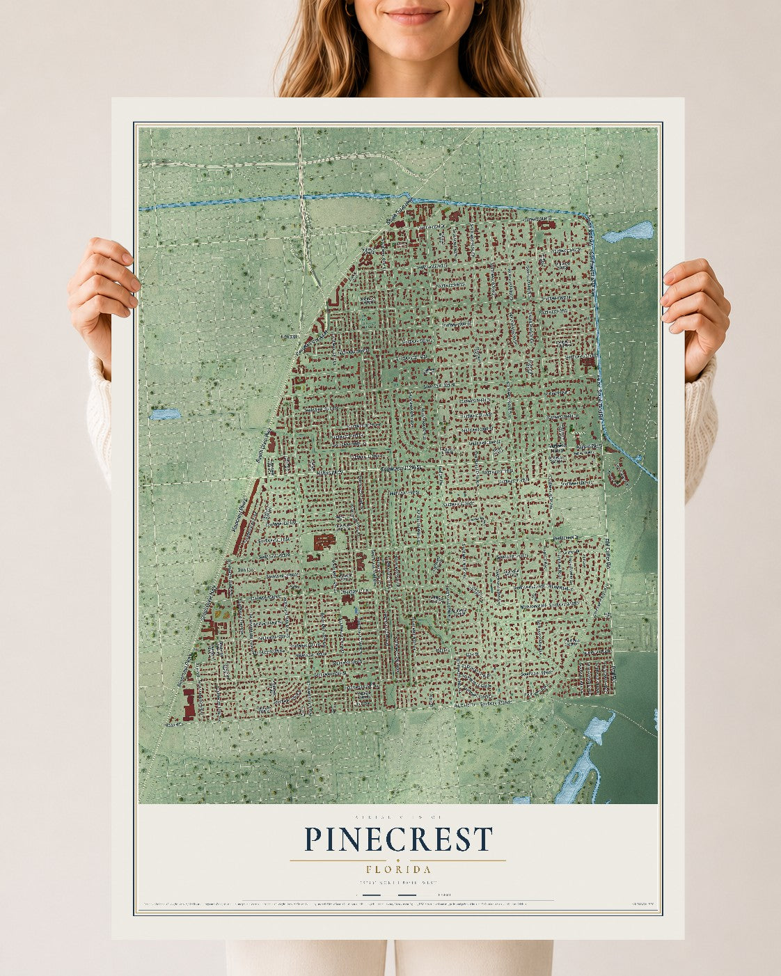 Pinecrest, Florida map print, 24" x 36" Archival Matte Print mockup