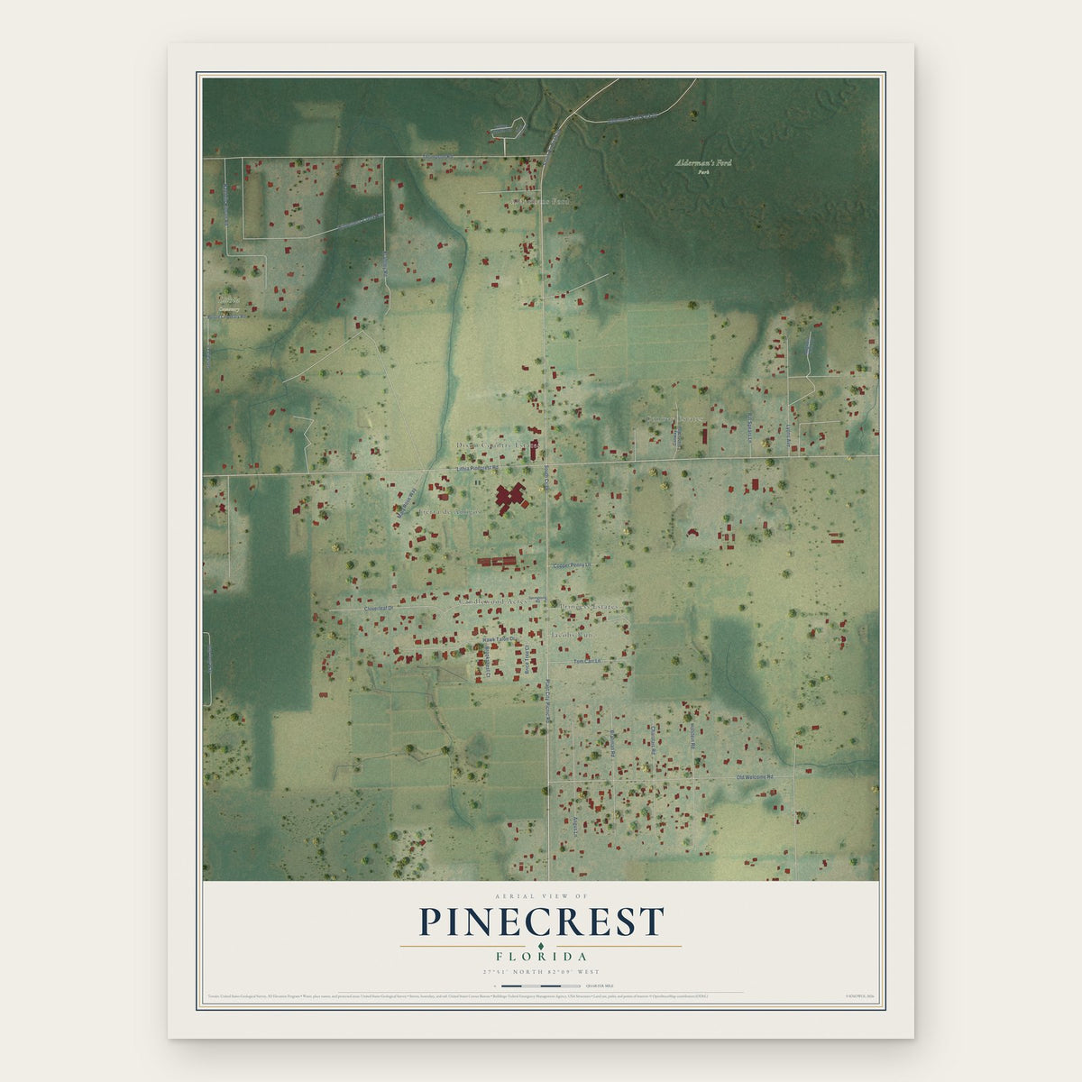 Pinecrest, Hillsborough County, Florida map print, the full design