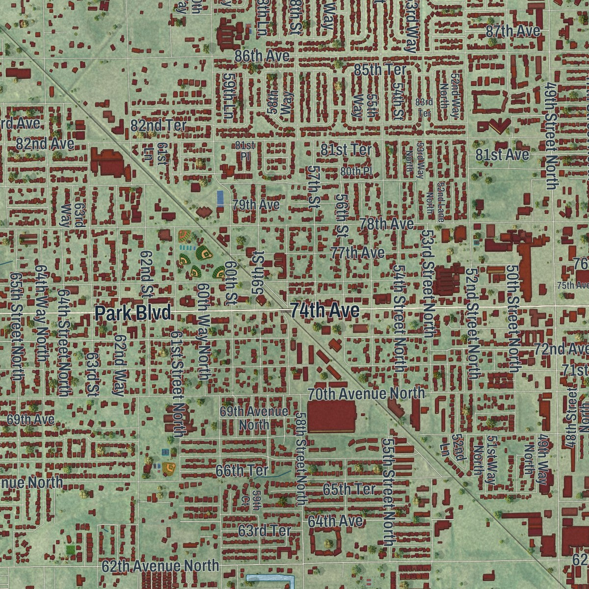 Close-up 1 of the Pinellas Park, Florida map artwork