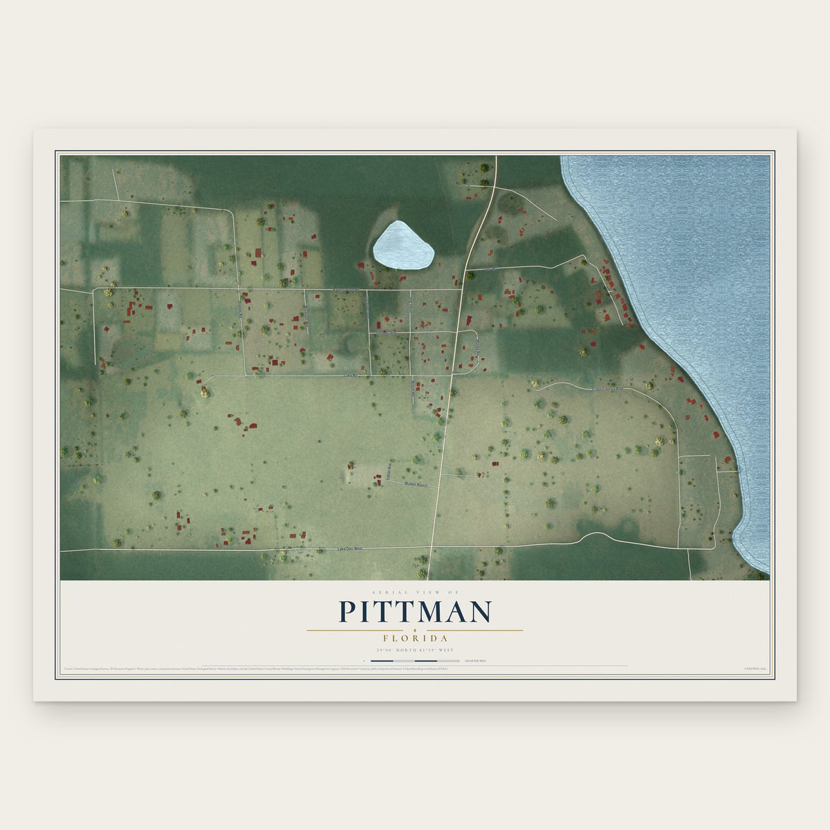 Pittman, Florida map print, the full design