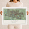 Plantation, Florida map print, 12" x 18" W/ White Ayous Wood Frame mockup