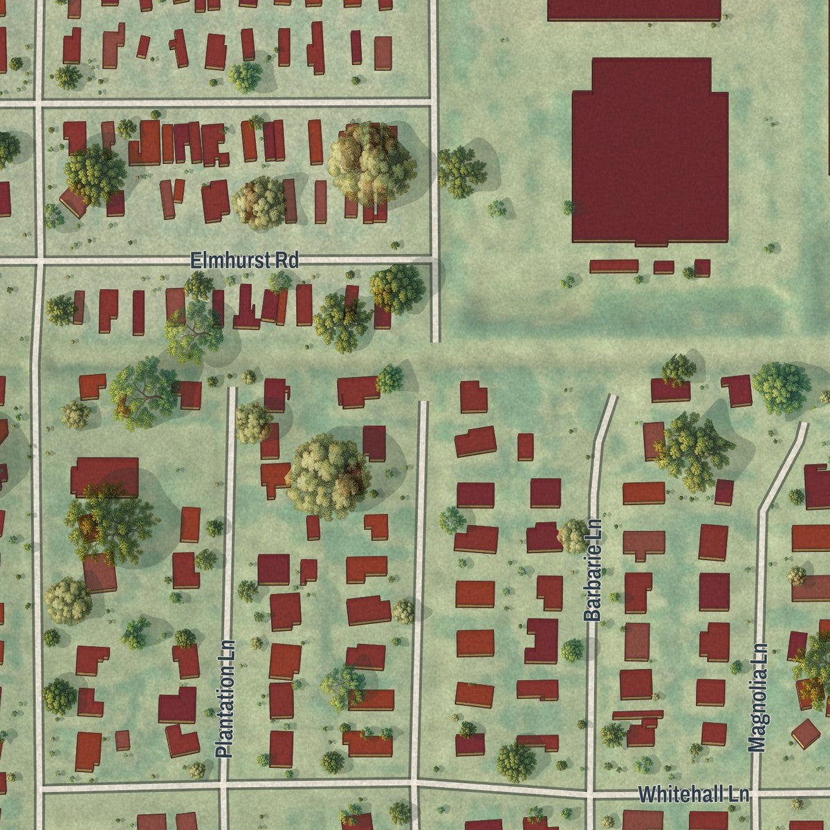 Close-up of the map of Plantation Mobile Home Park, Florida print showing street and building detail