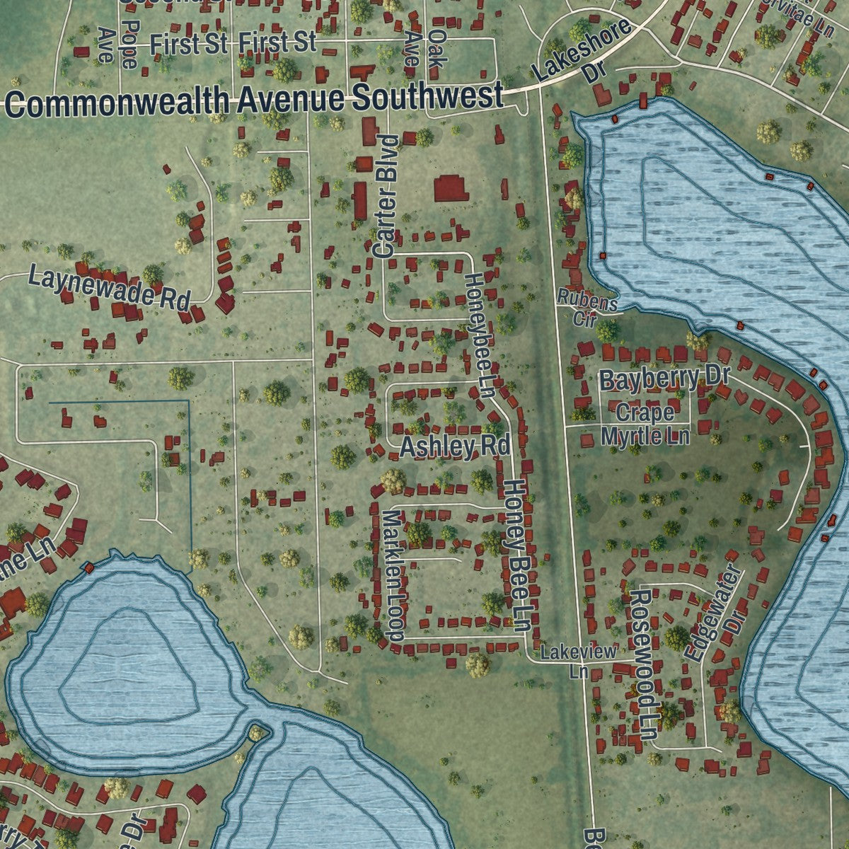 Close-up 1 of the Polk City, Florida map artwork
